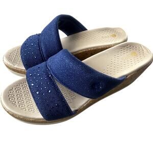 Bzees Resort Wedge Sandals Navy Rhinestone Double Strap Comfort 10W